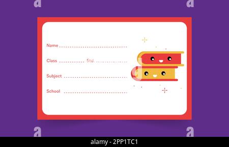 Zeichentrickfilm-Gesicht Bücher Schulname Tag Über Lila Hintergrund. Stock Vektor