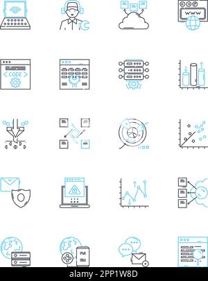 Lineares Symbolset für mobiles Marketing. Personalisierung, Geotargeting, SMS, App, Push, QR-Code, Vektor der Loyalty Line und Konzeptzeichen. Anruf per Mausklick, Mobiltelefon Stock Vektor