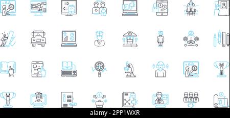 Lineare Symbolgruppe für kommerzielle Ausbildung. Business, Economics, Finance, Marketing, Accounting, Unternehmertum, Leitlinienvektor und Konzeptzeichen Stock Vektor