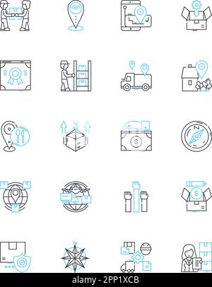 Lineare Symbole für Transportdienste festgelegt. Logistik, Versand, Lieferung, Transport, Versand, Vektor- und Konzeptzeichen für Versand, Transitlinie. Schlitten Stock Vektor