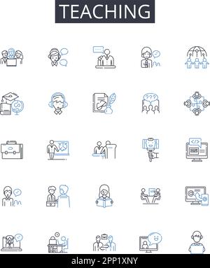 Symbolsammlung für Lehrlinien. Anweisen, Schulen, Tutoring, Coaching, Mentoring, Führung, Trainingsvektor und lineare Darstellung. Schulbildung Stock Vektor