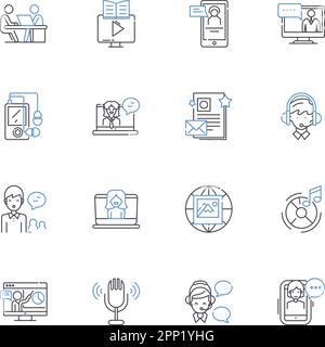 Symbolsammlung für die Kommunikationsbranche. Nerking, Telekommunikation, Konnektivität, Rundfunk, Interkonnektivität, Internet, Digitalisierung Stock Vektor