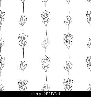 Handgezeichnetes Vektormuster von Beeren, Barbeeren, Cranbeeren, in einer Zeichnung mit undurchsichtiger Tinte Stock Vektor