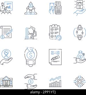 Symbolsammlung für Positionen für Umsatzprognosen. Prognose, Umsatz, Prognosen, Analyse, Schätzung, Vorhersage, Analysevektor und linear Stock Vektor