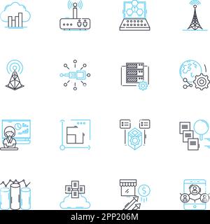 Lineare Symbole für die Automatisierung von Roboterprozessen festgelegt. Automatisierung, Effizienz, Künstliche Intelligenz, Integration, Rationalisierung, Produktivität, Innovationslinie Stock Vektor