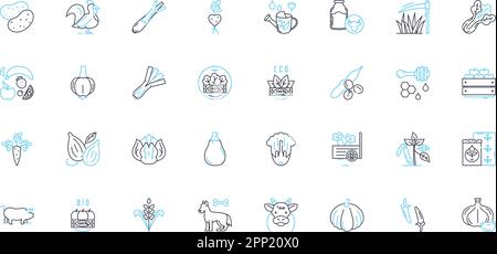 Biodynamische Landwirtschaft - Lineare Symbole gesetzt. Nachhaltigkeit, organisch, Boden, biodynamische Präparate, Kompost, Diversity, Harmony Line Vector und Concept Signs Stock Vektor