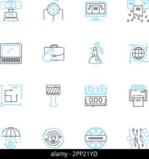 Lineare Symbole für Chatbot-Technologie festgelegt. Künstliche Intelligenz, NLP, Kommunikation, Messaging, Automatisierung, Virtuell, Hilfslinienvektor und Konzept Stock Vektor