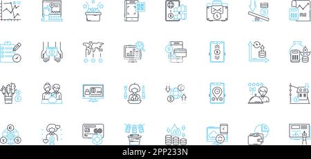 Linearer Symbolsatz für die Automobilindustrie. Auto, Fahrzeug, Automobil, Design, Technik, Fertigung, Vektor- und Konzeptschilder für Sicherheitslinien. Leistung Stock Vektor