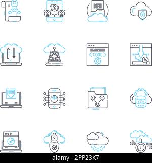 Lineare Symbole für Datenanalyse festgelegt. Einblicke, Trends, Vorhersage, Metriken, Optimierung, Visualisierung, Muster von Linienvektoren und Konzeptzeichen. Dashboards Stock Vektor