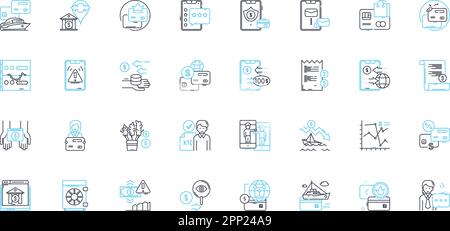 Lineares Symbolset für digitales Banking. FinTech, Mobil, kontaktlos, Innovation, Sicherheit, Kryptowährung, Cashless Line Vector und Concept Signs Stock Vektor