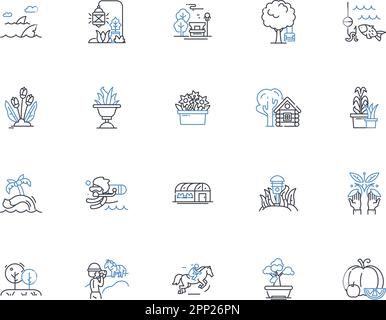 Habitat Line Icons Kollektion. Wald, Ozean, Tundra, Wüste, Berge, Grasland, Marsh Vektor und lineare Darstellung. Prärie, Feuchtgebiet, Arktis Stock Vektor