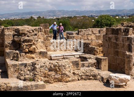 Burgruinen von Saranda Kolones, archäologische Stätte in Pafos, Paphos, Zypern Stockfoto