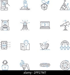 Discovery Dealer Line Icons Kollektion. Erkundung, Innovation, Abenteuer, Luxus, Discovery, Discovery Sport, Off-Road-Vektor und linear Stock Vektor