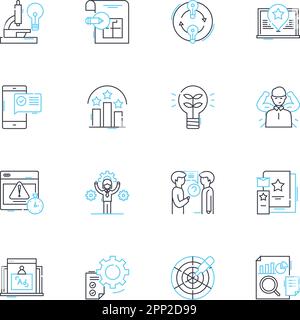 Kognitive Pics - Lineare Symbole eingestellt. Gedächtnis, Wahrnehmung, Aufmerksamkeit, Wahrnehmung, Einblick, Lern-, Bewusstseinslinienvektor- und Konzeptschilder. Verständnis Stock Vektor