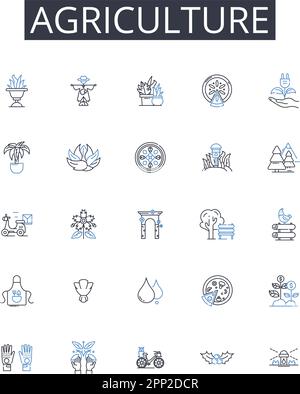Kollektion mit Symbolen für Landwirtschaftslinien. Prognosen, Analysen, Schätzungen, Analysen, Ergebnisse, Zielscheiben, Antizipationsvektor und lineare Darstellung Stock Vektor