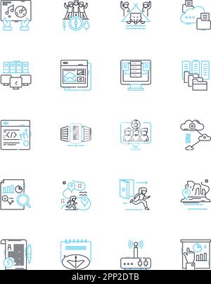 Lineare Symbole für Data Science festgelegt. Analysen, Big Data, Maschinelles Lernen, Algorithmen, Predictive Modeling, Statistik, Visualisierungslinienvektor und Stock Vektor
