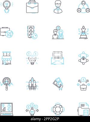 Tauschen Sie lineare Symbolsätze aus. Commerce, Exchange, Market, Barter, Import, Export, Warenlinienvektor und Konzeptzeichen. Verhandlung, Investition, Tarif Stock Vektor