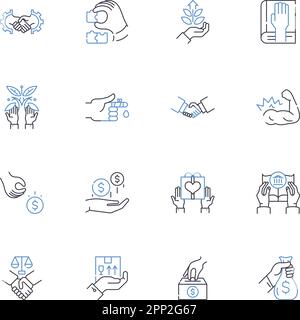 Symbolsammlung für Arbeitsgangzeilen. Effizienz, Produktivität, Optimierung, Logistik, Workflow, Bestandsaufnahme, Prozessvektor und lineare Darstellung Stock Vektor