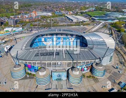 Manchester City, Etihad Stadion. Luftbild. 25. April 2023 Stockfoto