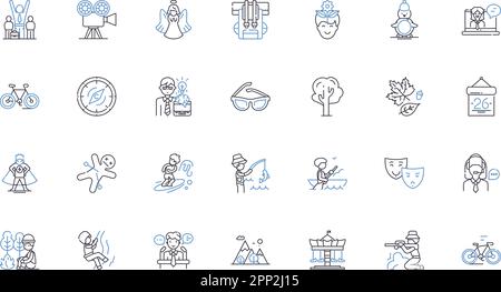 Kollektion mit Symbolen für die Expedition-Tour. Abenteuer, Wildnis, Erkundungen, Trekking, Safari, Bergsteigen, Naturvektor und lineare Darstellung Stock Vektor