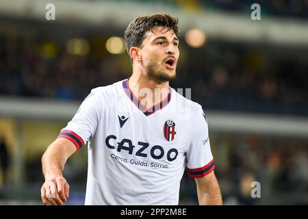 Verona, Italien. 21. April 2023. Marcantonio Bentegodi Stadium, Verona, Italien, 21. April 2023, Bolognas Porträt von Riccardo Orsolini während des Spiels Hellas Verona FC gegen Bologna FC – italienischer Fußball Serie A Credit: Live Media Publishing Group/Alamy Live News Stockfoto