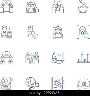 Symbolsammlung für Social Listening-Zeilen. Überwachung, Analysen, Interaktion, Erkenntnisse, Gespräche, Wahrnehmung, Sentimentvektor und linear Stock Vektor