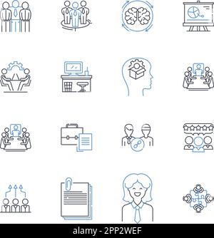 Kollektion der LinienIkonen des Boardman Committee. Governance, Transparenz, Rechenschaftspflicht, Führung, Ausschuss, Untersuchung, Überwachungsvektor und linear Stock Vektor