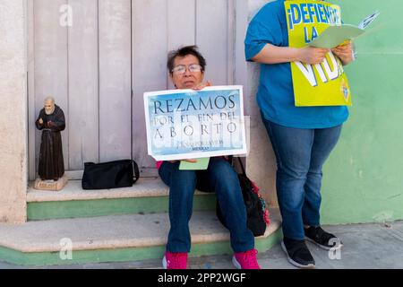 Pro-Life-Aktivisten im Zentrum von Merida, Mexiko Stockfoto