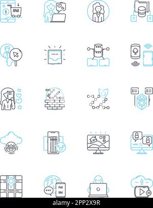 Lineare Symbole für Cyber-Verbindungen festgelegt. Cybersicherheit, Nerking, Firewall, Router, Verschlüsselung, Phishing, Hacking Line Vector und Concept Signs. Malware Stock Vektor