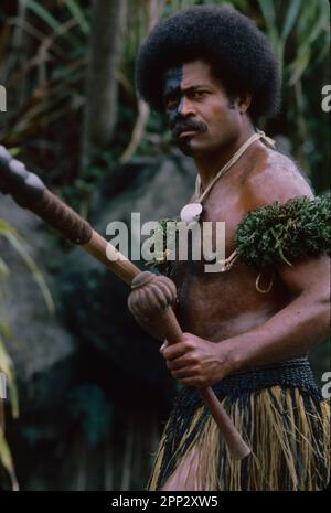 Nachstellung des traditionellen fidschianischen Lebens, Pacific Harbour Cultural Centre, Viti Levu, Fidschi Stockfoto