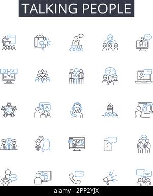 Liniensymbole für sprechende Personen. Gespräche mit Einzelpersonen, Gespräche mit Menschen, Gespräche mit Einzelpersonen, Gespräche mit Menschen, Gespräche mit Gruppen Stock Vektor