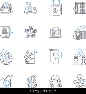 Symbolsammlung für Leistungsmesslinien. Metriken, Bewertung, Bewertung, Benchmark, Indikatoren, Analysen, Analysevektor und linear Stock Vektor