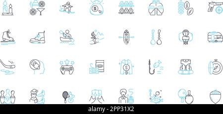 Lineare Symbole für soziale Auswirkungen festgelegt. Aktivismus, Einfühlungsvermögen, Gleichheit, Inklusivität, Philanthropie, Befürwortung, Gemeinschaftslinien-Vektor und Konzeptzeichen Stock Vektor