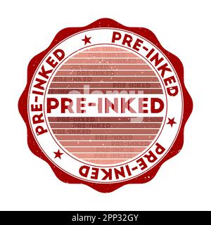 Vorgetöntes Logo. Grunge-Wort-runder Stempel mit Textur in Cacodemon Red Farbmotiv. Geometrische, vorgetönte Dichtung im Vintage-Stil mit Verlaufsstreifen. Stock Vektor