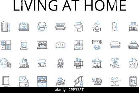 Living At Home Line Icons Kollektion. Aufenthalt, Wohnort, Wohnstatus, bewohnende Familie, Wohnhaus, - Wohnen im Haushalt, Homestead Stock Vektor