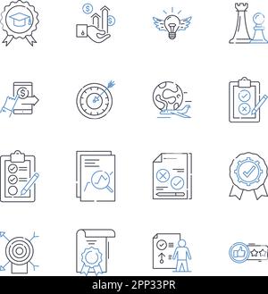 Symbolsammlung für Werbebranche. Marketing, Branding, Werbeaktionen, Vertrieb, Medien, Kampagnen, Publicity-Vektor und lineare Illustration Stock Vektor