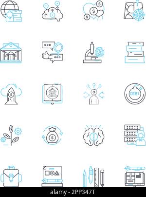 Lineare Symbole für Großzügigkeit und Öffentlichkeitsarbeit. Altruismus, Wohltätigkeit, Benevolenz, Philanthropie, Mitgefühl, Freundlichkeit, Linienvektor und Konzeptzeichen Stock Vektor