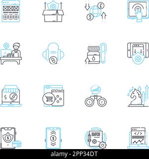 Linearer Symbolsatz für den elektronischen Einzelhandel. Gadgets, Geräte, Technologie, Digital, Appliances, Computer, Spiele Linienvektor und Konzeptschilder. Audio, Video Stock Vektor