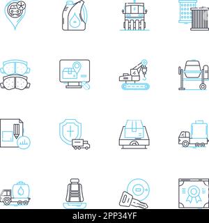 Lineare Symbole für den Transport festgelegt. Logistik, Lieferung, Fracht, Transport, Versand, Vektor- und Konzeptschilder für Versand, Fracht. Import, Export, Fracht Stock Vektor