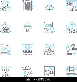 Informationsarchitektur - Lineare Symbolgruppe. Hierarchie, Navigation, Kategorisierung, Taxonomie, Organisation, Struktur, Beschriftungslinienvektor und Konzept Stock Vektor