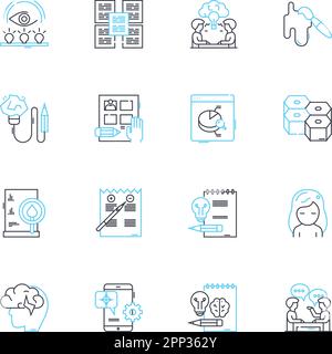 Erfinderische Strategie linearer Symbolsatz. Innovation, Kreativität, Einfallsreichtum, Einfallsreichtum, Vision, Problemlösung, Vektor der unternehmerischen Linie und Stock Vektor