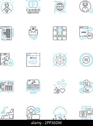 Linearer Symbolsatz für den Informationsaustausch. Zusammenarbeit, Transparenz, Austausch, Kommunikation, Nerking, Austausch, Verbreitungslinienvektor und Stock Vektor