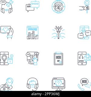Lineare Symbole für elektronische Hilfe. Hilfe, Support, Fehlerbehebung, Reparatur, Wartung, Installation, Konfigurationslinienvektor und Konzeptzeichen Stock Vektor