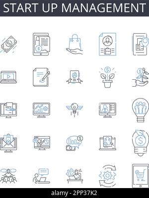 Starten Sie die Symbolsammlung der Verwaltungslinie. Geschäftsführung, Unternehmensführung, Unternehmensaufsicht, Unternehmensleitung, Betriebsmanagement Stock Vektor