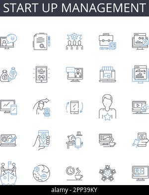 Starten Sie die Symbolsammlung der Verwaltungslinie. Geschäftsführung, Unternehmensführung, Unternehmensaufsicht, Unternehmensleitung, Betriebsmanagement Stock Vektor