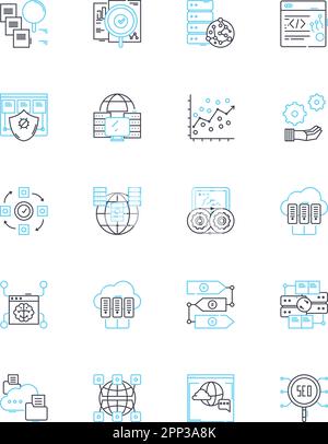 Lineare Symbole für die finanzpolitische Überwachung festgelegt. Budgetierung, Rechnungsprüfung, Buchhaltung, Nachverfolgung, Mein Management, Profitability, Transparency Line Vector und Concept Signs Stock Vektor