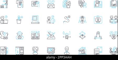 Linearer Symbolsatz für Fahrzeugteile. Motor, Getriebe, Aufhängung, Bremsen, Batterie, Lichtmaschine, Vektor der Kühlerleitung und Konzeptschilder. Kraftstoffpumpe Stock Vektor
