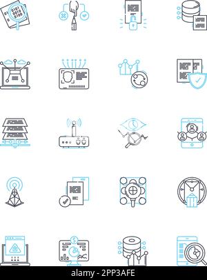 Lineare Symbole für Business Intelligence. Analytics, Reporting, Dashboards, Metriken, Erkenntnisse, Visualisierung, Datenlinienvektor und Konzeptzeichen Stock Vektor