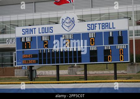 SLU Softball vs. Northern Illinois (Huskies) & Bradley (Braves) at St. Louis Universität. Stockfoto