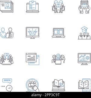 Symbolsammlung für Telearbeiter. Remote, virtuell, Remote-Arbeit, Telework, flexibel, Digital, Arbeit von zu Hause aus, Vektor und lineare Darstellung Stock Vektor